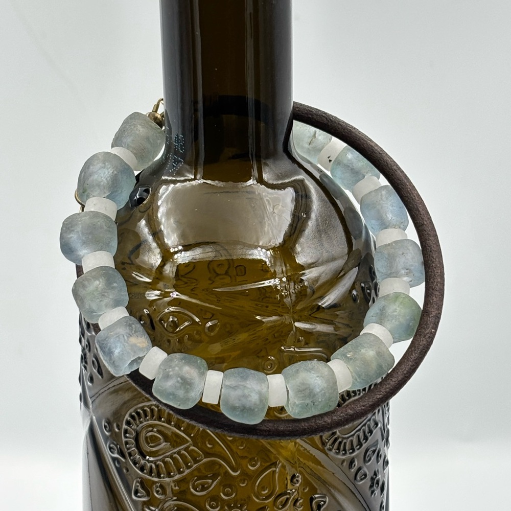 Double Wrap Leather & African Glass Bracelet